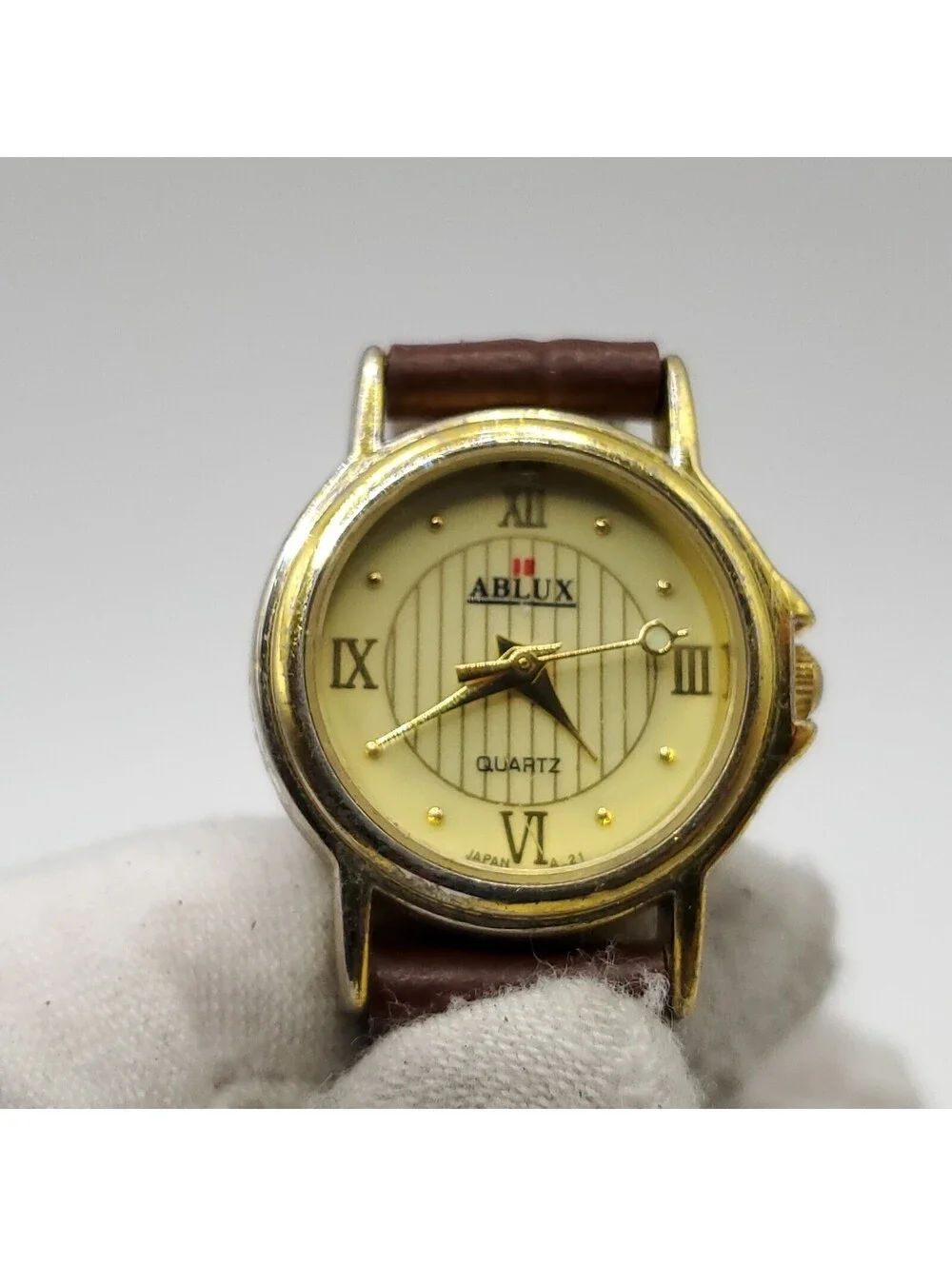 Ablux Quartz Brown Leather Band 22mm Womens Watch New Battery